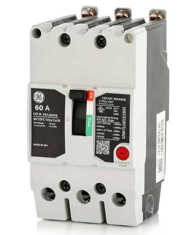TEYL3060B | General Electric Molded Case Circuit Breaker, 60A, 480V, 3-Pole