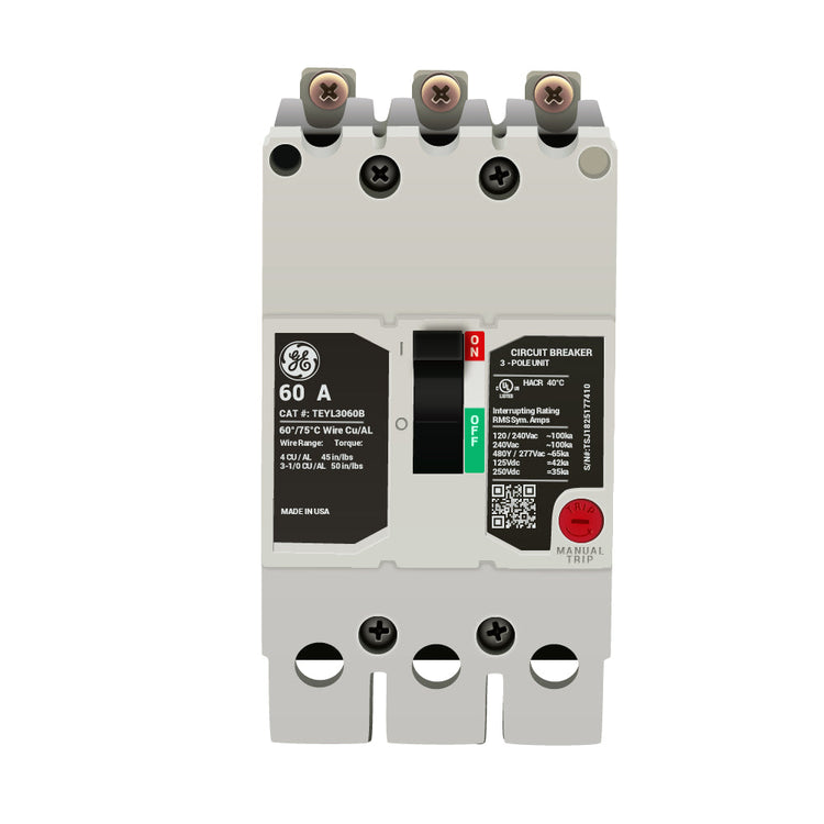 TEYL3060B | General Electric Molded Case Circuit Breaker, 60A, 480V, 3-Pole