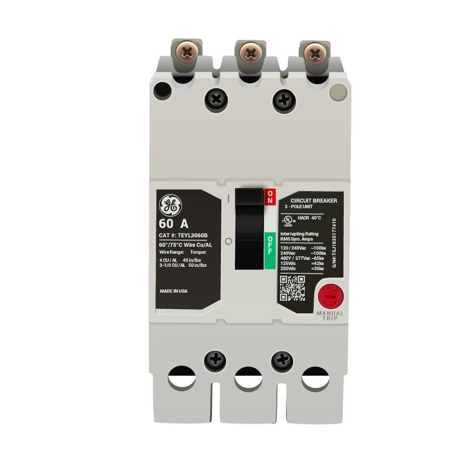 TEYL3060B | General Electric Molded Case Circuit Breaker, 60A, 480V, 3-Pole