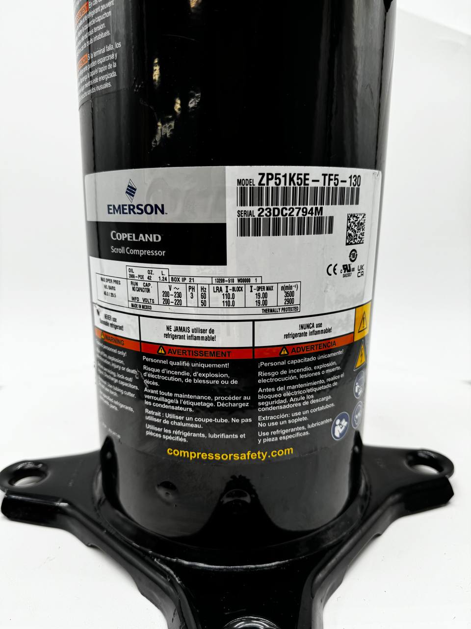 ZP51K5E-TF5-130 | Copeland Compressor 51000, 208/230/60/3