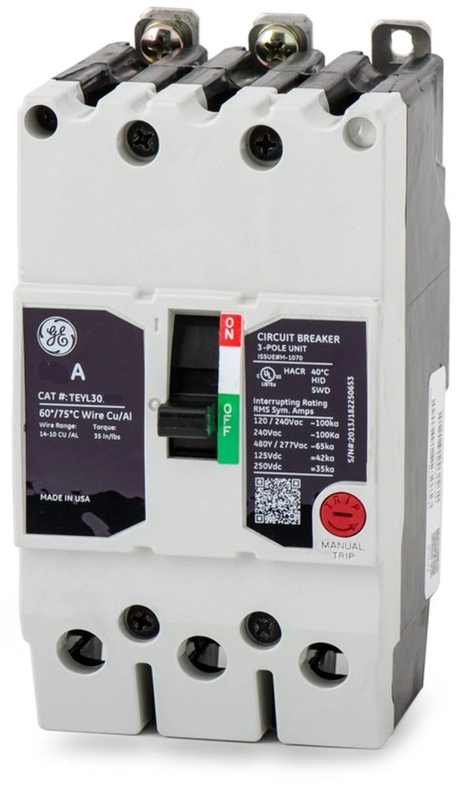 TEYL3060B | General Electric Molded Case Circuit Breaker, 60A, 480V, 3-Pole