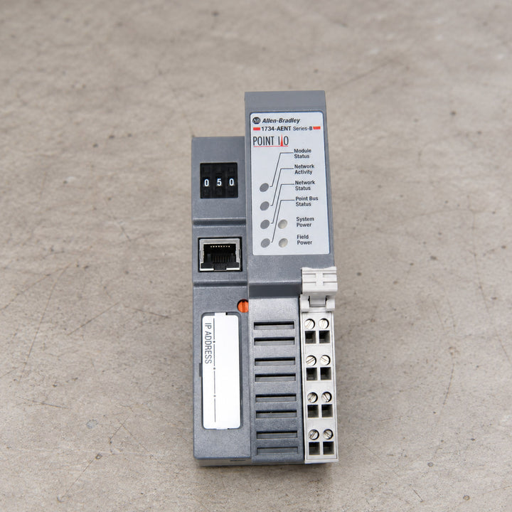 1734-AENT POINT I/O EtherNet/IP adapter, Series B, thumbwheels set to 050