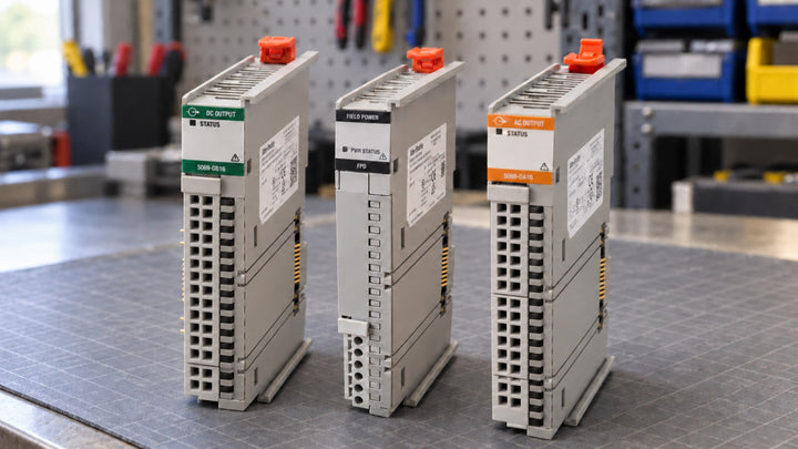 5069-FPD field potential distributor between a 5069-OB16 DC output module and a 5069-OA16 AC output module