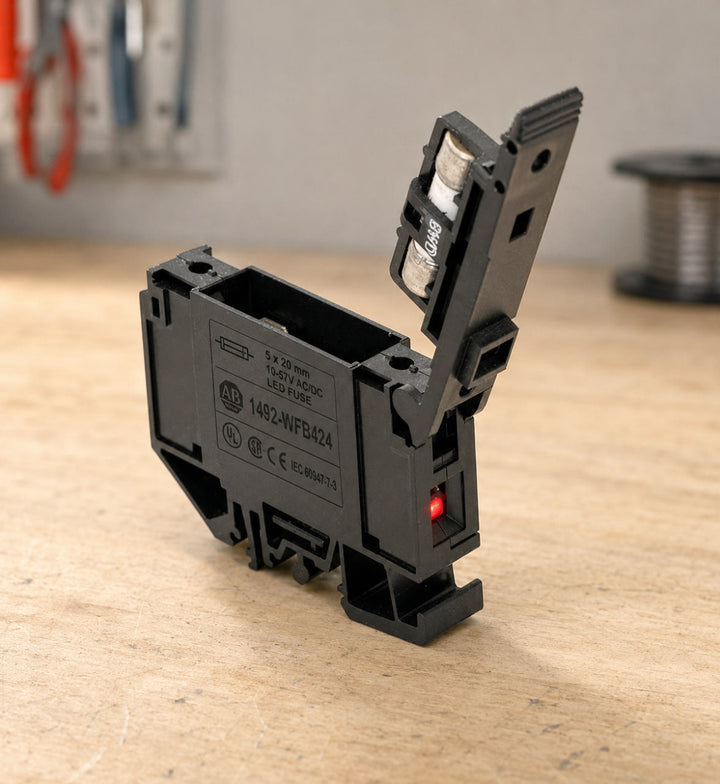 Allen-Bradley 1492-WFB424 LED indicating fuse block used in electrical troubleshooting
