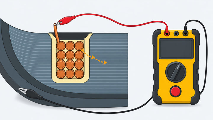 How to meg a motor: tester leads on the winding and the frame, with leakage through the slot insulation