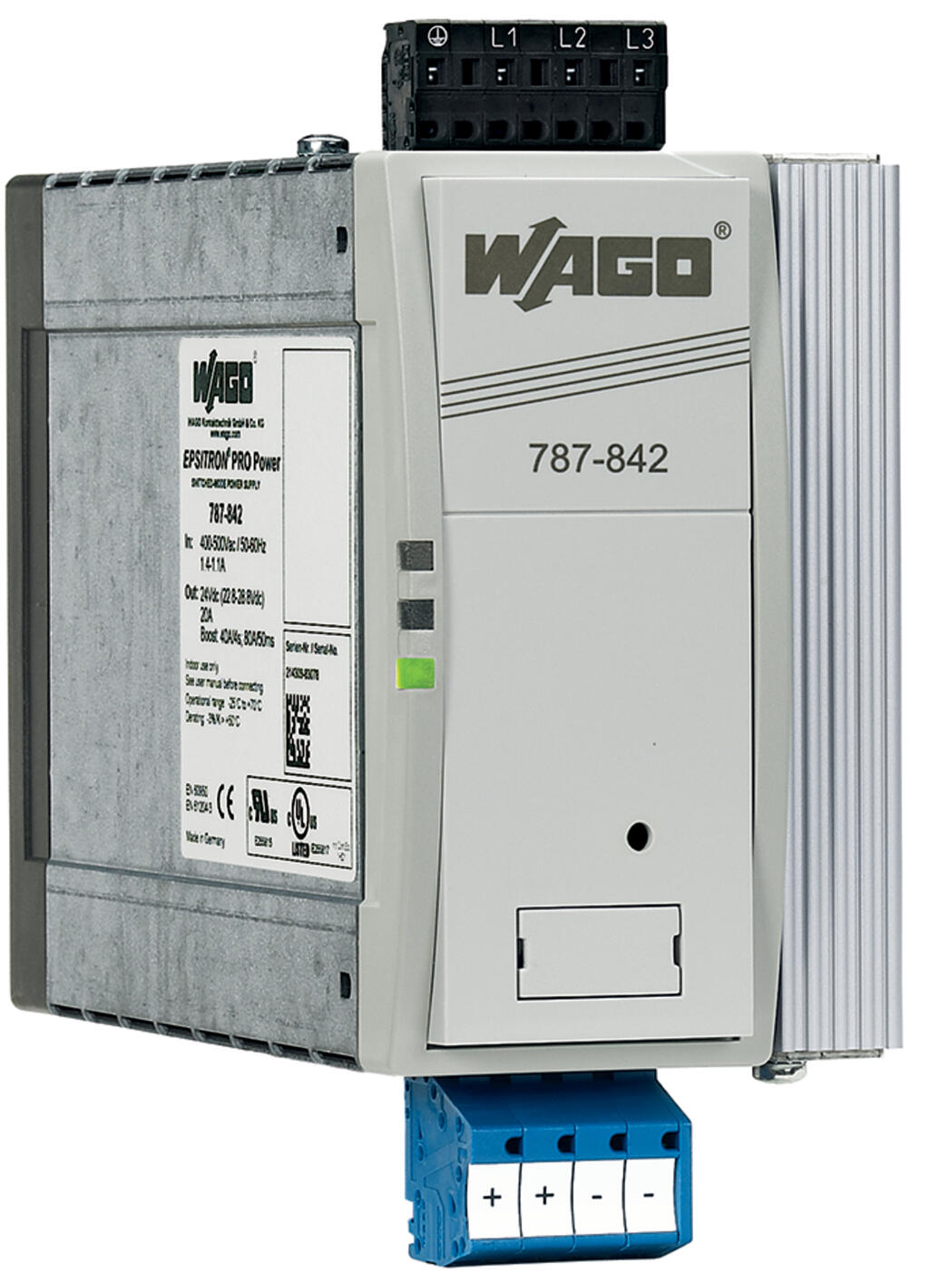 787-842 | Wago EPSITRON® PRO 24 VDC 20 A Three-Phase DIN-Rail Power Supply