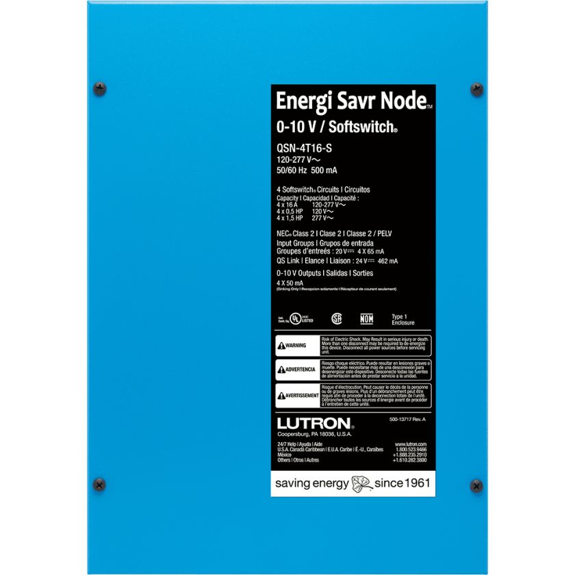 QSN-4T16-S | Lutron Energi Savr Node 4-Zone 0–10 V Lighting Controller with Sensor Inputs