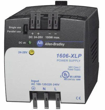 1606-XLP100E | Allen-Bradley AC/DC Power Supply, 120/240VAC-to-24VDC, 100W Input