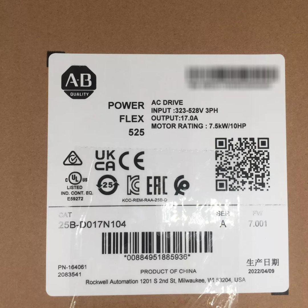 25B-D017N104 | Allen-Bradley PowerFlex 525 AC Drive 480V/17A/10HP