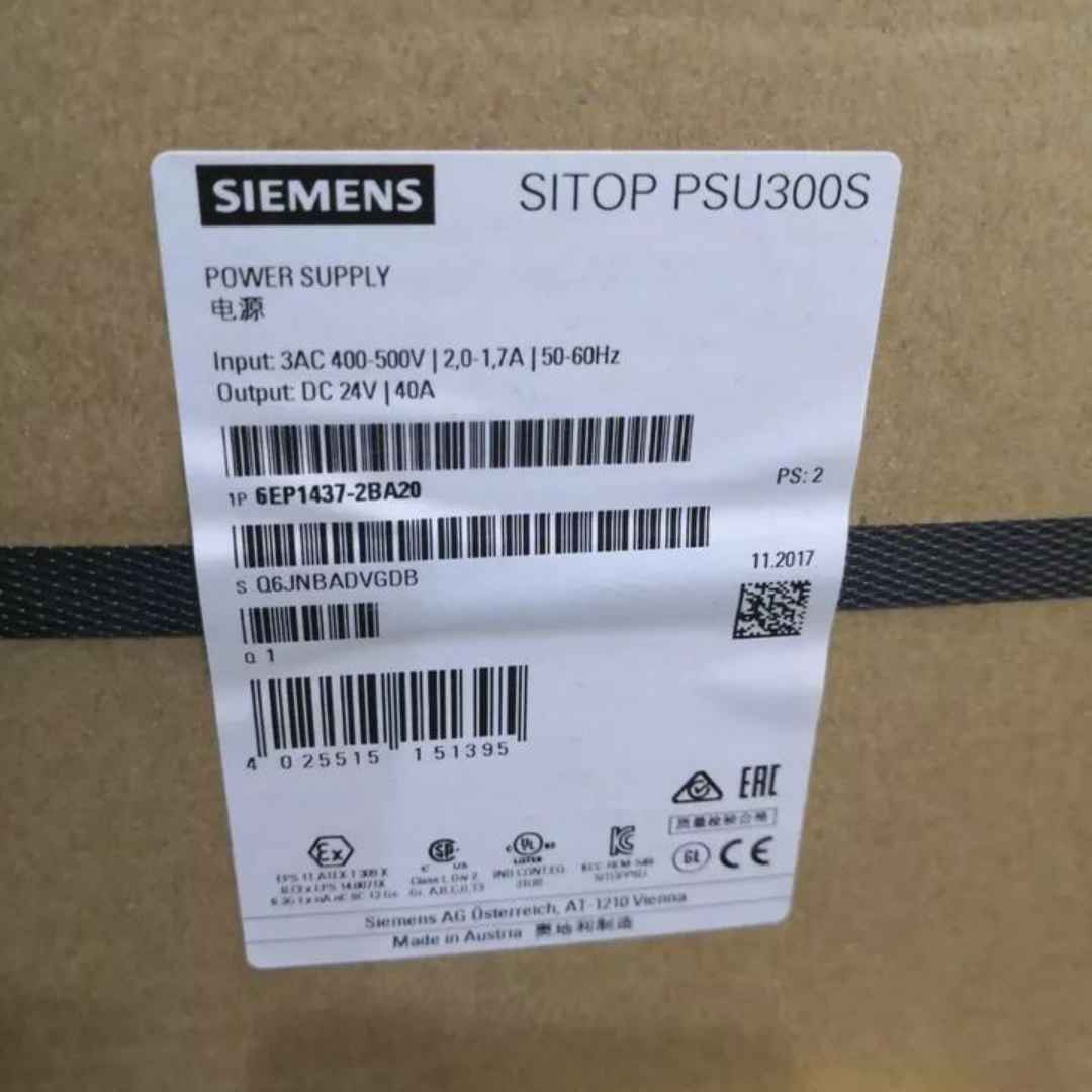 6EP1437-2BA20 | Siemens SITOP PCU300S Power Supply, 400-500VAC 3PH, 40A/24VDC Out