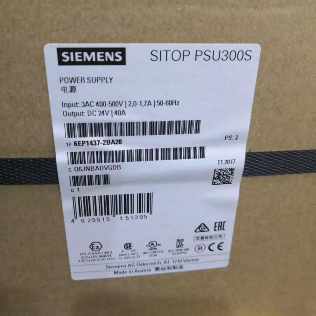 6EP1437-2BA20 | SIEMENS SITOP PCU300S Power Supply, 400-500VAC 3PH, 40A/24VDC Out