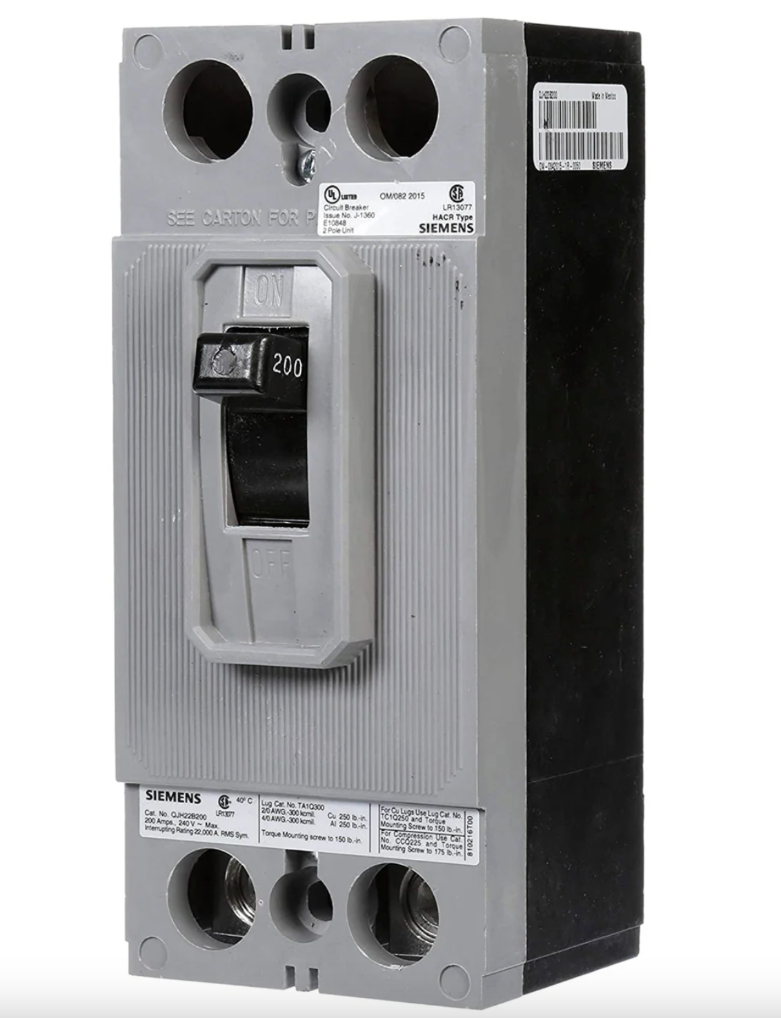 QJH22B200 | Siemens 2-Pole 200A 240V Molded Case Circuit Breaker