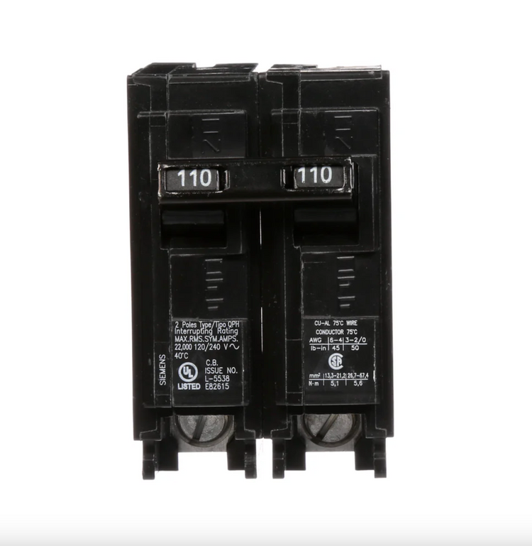 Q2110H | Siemens 110A 2-Pole 240V Thermal Magnetic Molded Case Circuit Breaker