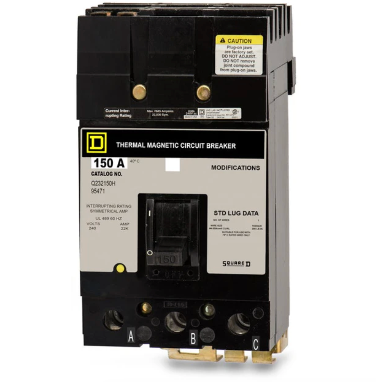 Q232150H | Square D 150A 3-Pole 240V Thermal Magnetic I-Line Molded Case Circuit Breaker