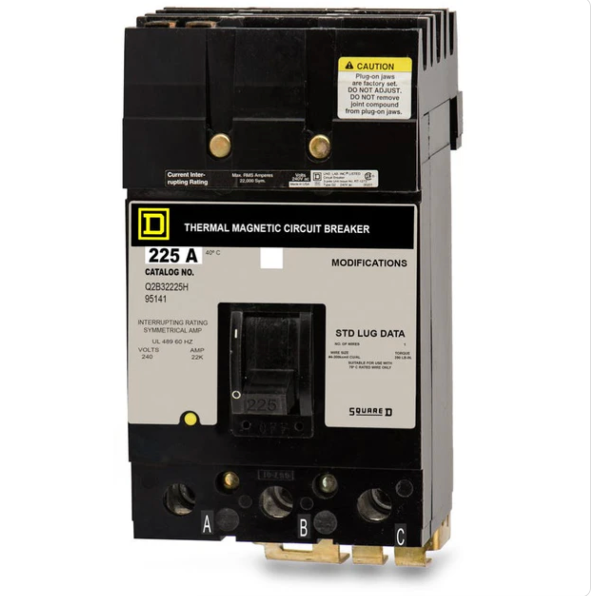 Q2B32225H | Square D 225A 3-Pole 240V Thermal Magnetic Molded Case Circuit Breaker