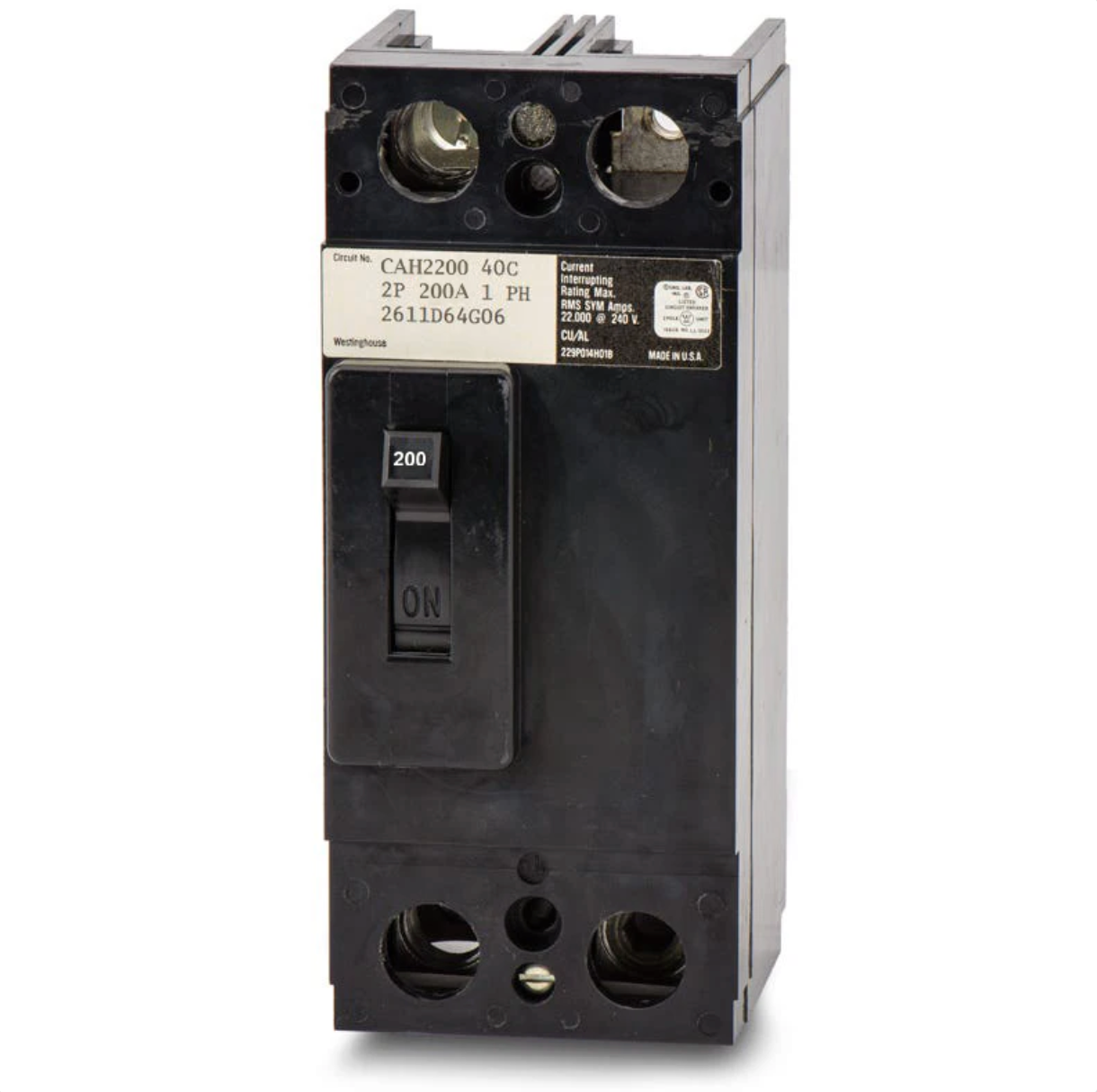 CAH2200 | Eaton 200A 2-Pole 240V Thermal Magnetic Molded Case Circuit Breaker