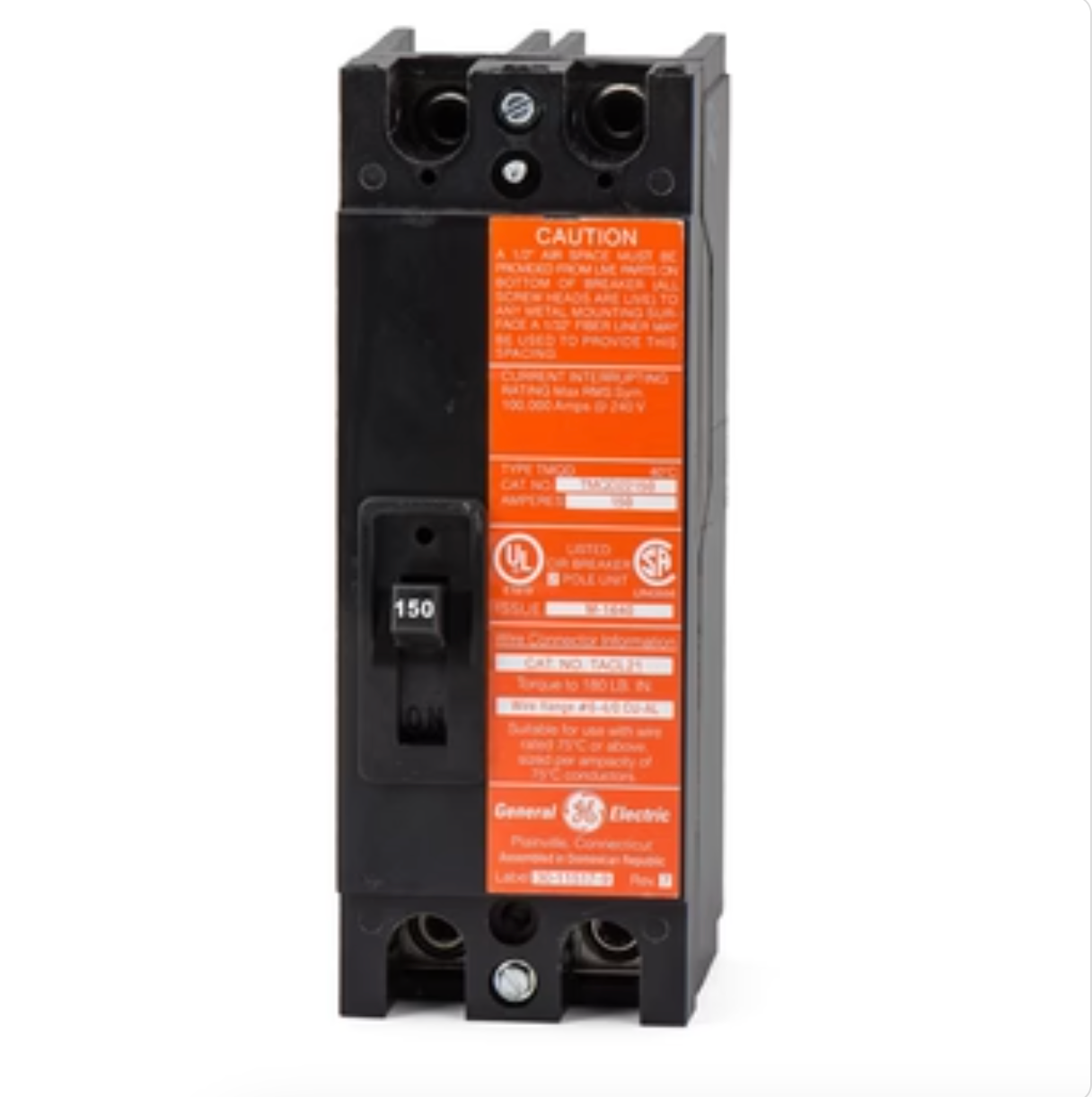 TMQD22150 | General Electric 150A 2-Pole 240V Thermal Magnetic Molded Case Circuit Breaker