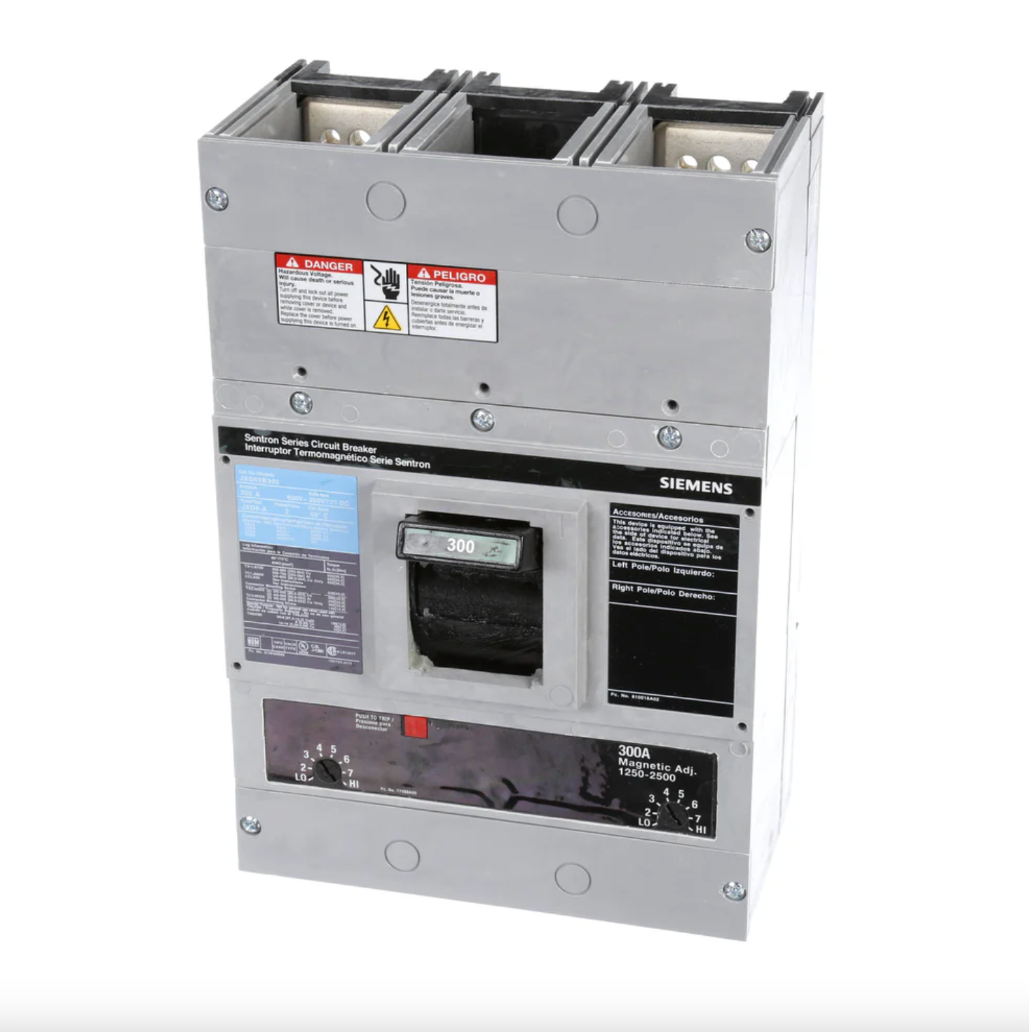 JXD62B300 | Siemens 300A 2-Pole 600VAC Sentron Molded Case Circuit Breaker