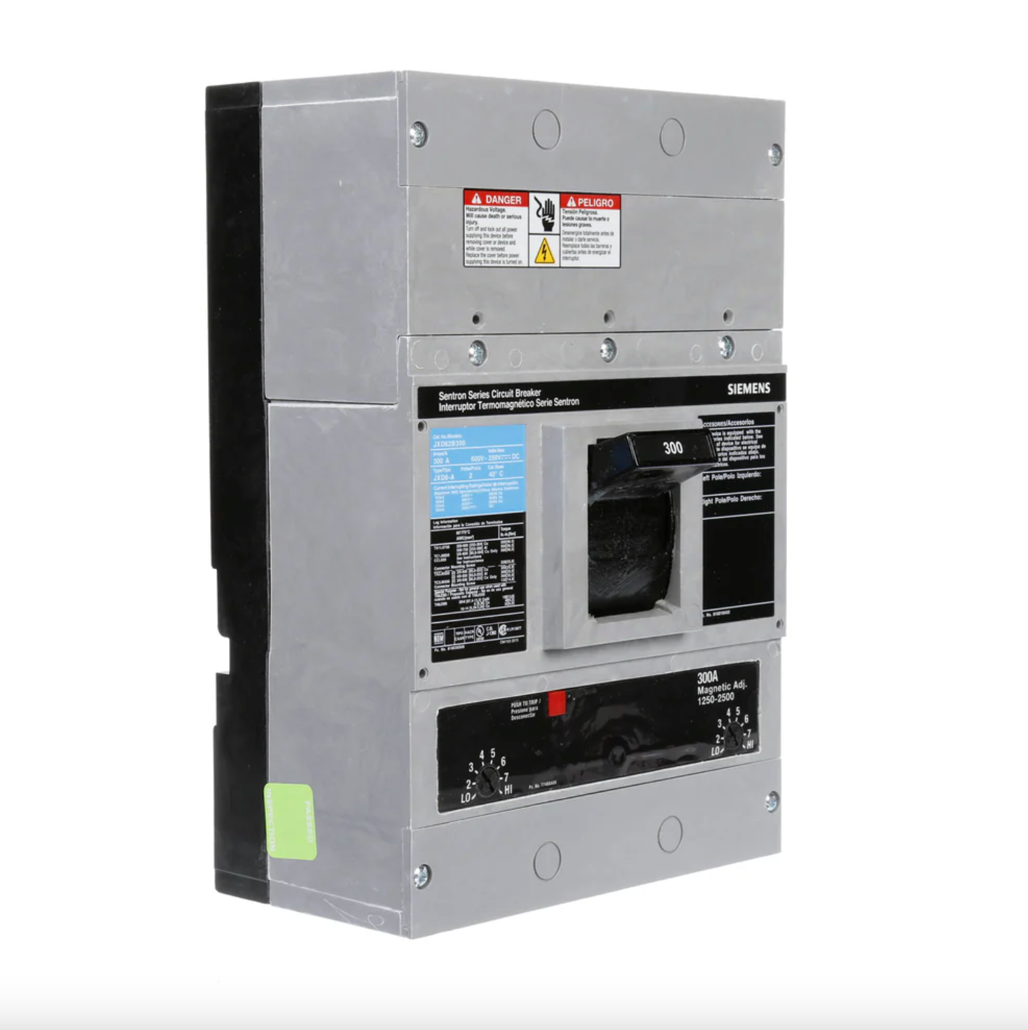 JXD62B300 | Siemens 300A 2-Pole 600VAC Sentron Molded Case Circuit Breaker