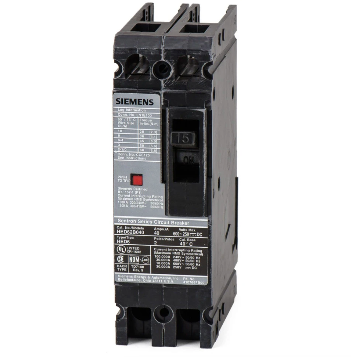 HHED62B125 | Siemens 125A 2-Pole 600V Sentron Series Molded Case Circuit Breaker
