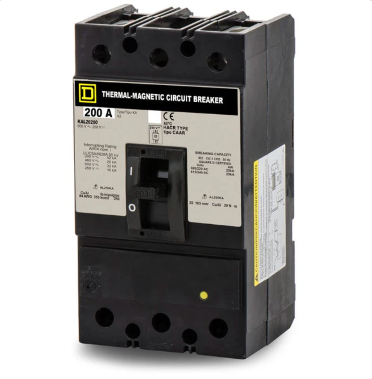 KAL26200 | Square D 200A 2-Pole 600VAC Thermal Magnetic Molded Case Circuit Breaker