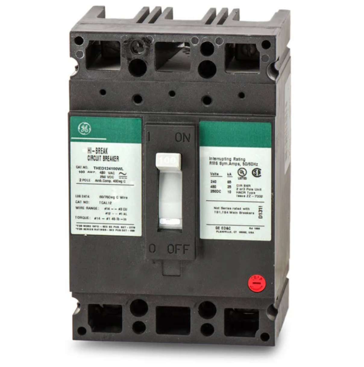THED124100WL | General Electric 100A 2-Pole 480V Thermal-Magnetic Molded Case Circuit Breaker