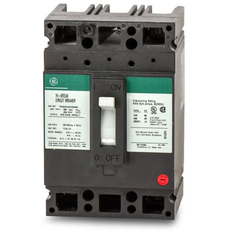 THED124100WL | General Electric 100A 2-Pole 480V Thermal-Magnetic Molded Case Circuit Breaker
