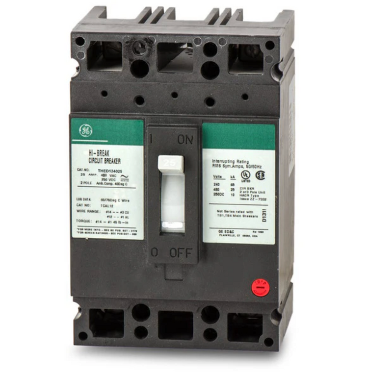 THED124025 | General Electric 25A 2-Pole 480V Thermal-Magnetic Molded Case Circuit Breaker