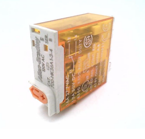 700-HK36A1 | Allen-Bradley Slim Line relay, SPDT, 120 VAC coil, 16A, plug-in blade terminals