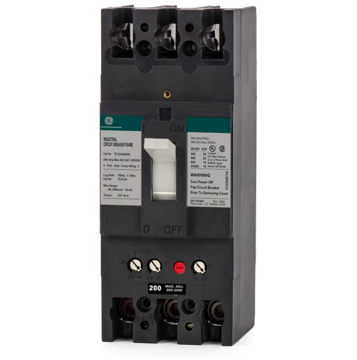 General Electric TFJ236200WL 200A 3-Pole Molded Case Circuit Breaker 600VAC F225 Frame