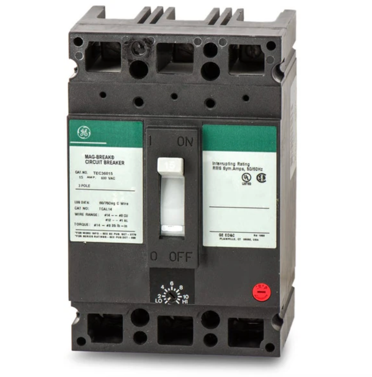 General Electric TEC36015 15A 3-Pole Molded Case Circuit Breaker 600VAC Magnetic Trip