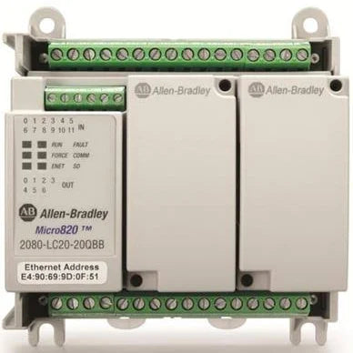 2080-LC20-20QBB | Allen-Bradley Micro820 Controller, 12-In/8-Out, DC Power
