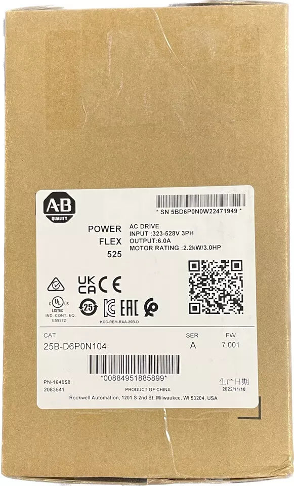 25B-D6P0N104 | Allen-Bradley PowerFlex 525 AC Drive 480V/6A/3HP