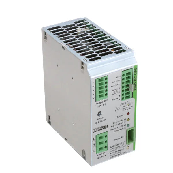 2866611 | PHOENIX CONTACT Power Supply, Integrated Battery, 24 VDC, 5A Out, 100-240 VAC/DC Supply