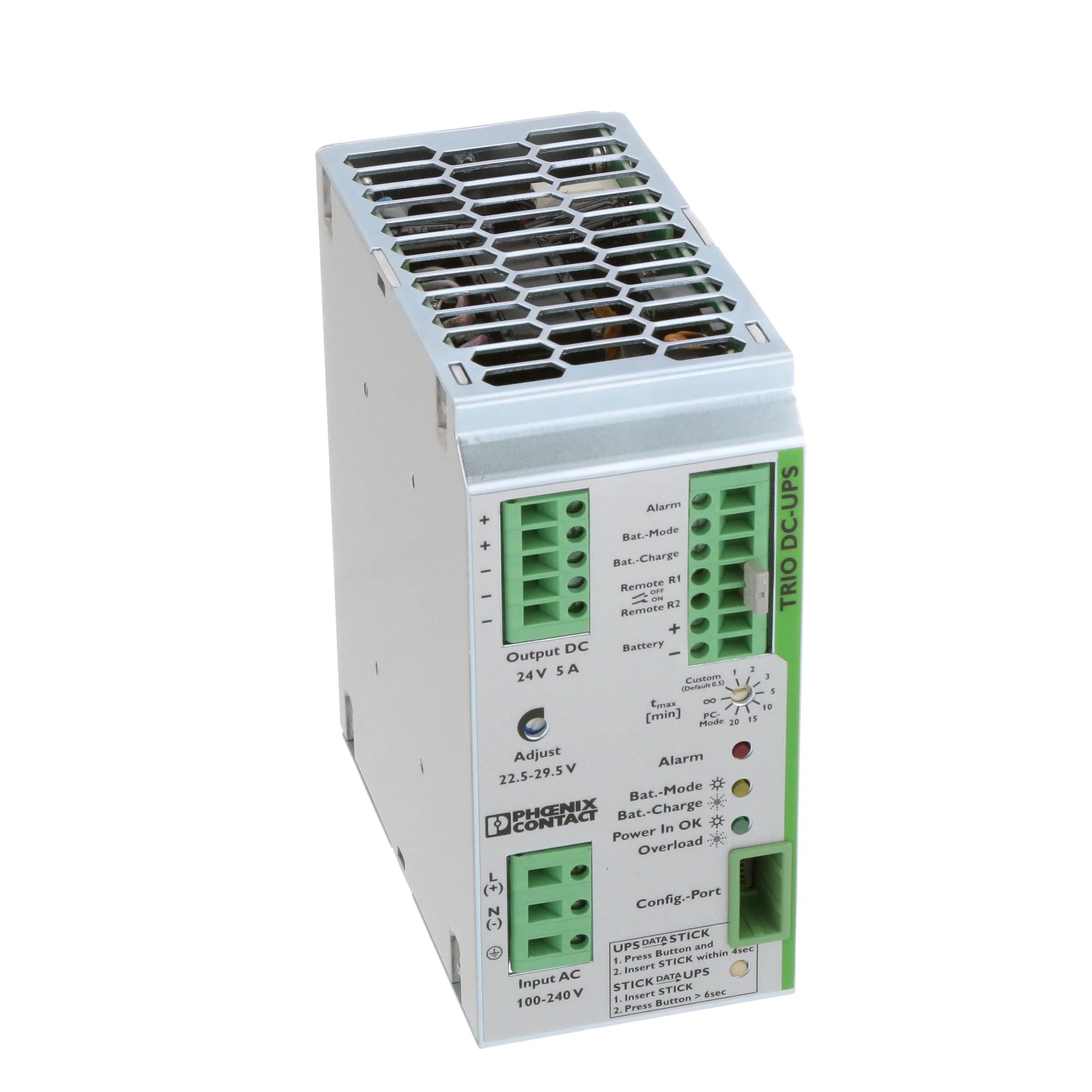 2866611 | PHOENIX CONTACT Power Supply, Integrated Battery, 24 VDC, 5A Out, 100-240 VAC/DC Supply