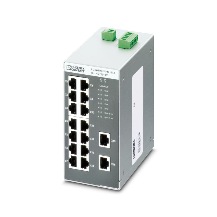 2891933 | PHOENIX CONTACT Industrial Ethernet Switch, 16 Port, Unmanaged, FL Switch SFN/SFNT Series