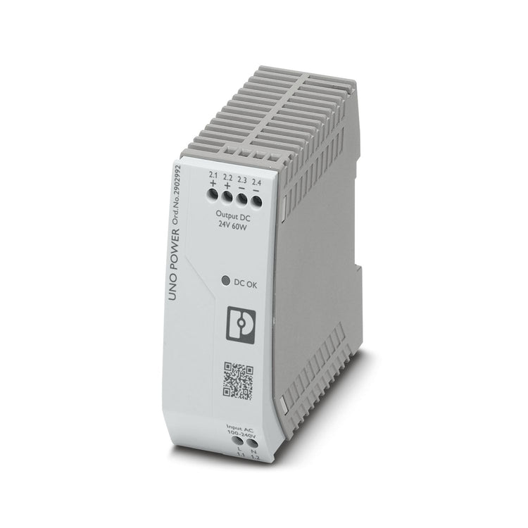 2902992 | Phoenix Contact | DIN Rail Mount Power Supply, 24V, 2.5A, Input 85-264V, 60W,  UNO POWER Series