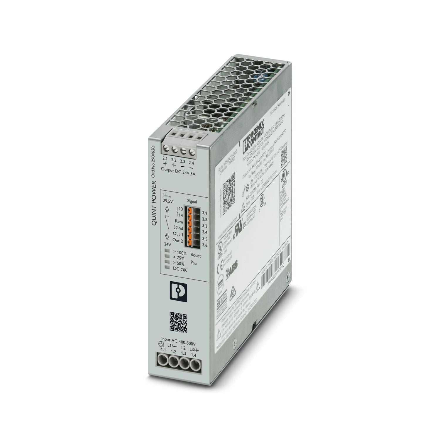 2904620 | Phoenix Contact Power Supply, ACDC, 24VDC, 5A, 120W, DIN Rail Mount, QUINT POWER Series