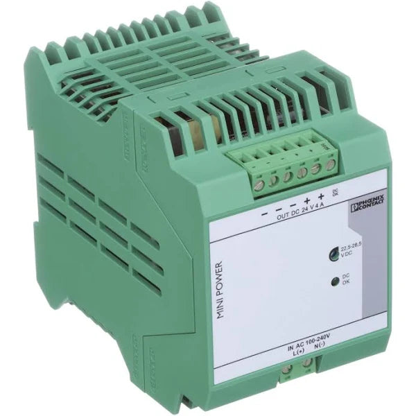 2938837 | PHOENIX CONTACT Power Supply,AC-DC,24V,4A,85-264VIn,Enclosed,DIN Rail,Industrial,96W,MINI Series