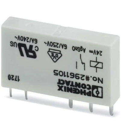 2961105 | PHOENIX CONTACT Power Relay, Miniature, Plug-in, SPDT, 24VDC, 6A, 250VAC, Through Hole