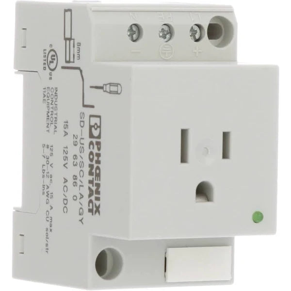 2963860 | PHOENIX CONTACT Power Outlets,Rail-mountable Socket with LED Indicator, Screw Connect,Gray