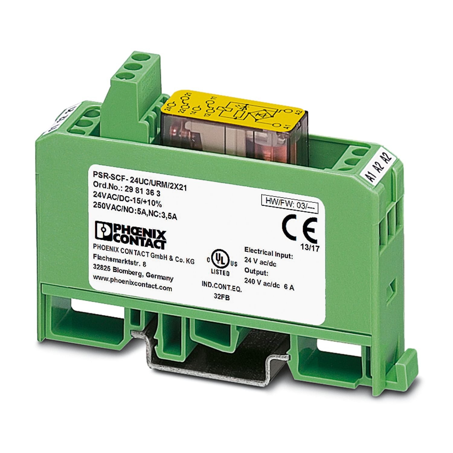 2981363 | Phoenix Contact | Safety Relays, Safety, 1 Channel, 250 VAC/VDC, PSR CLASSIC Series