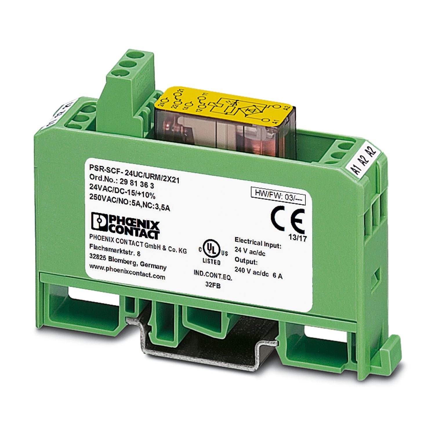 2981363 | Phoenix Contact Safety Relays, Safety, 1 Channel, 250 VAC/VDC, PSR CLASSIC Series