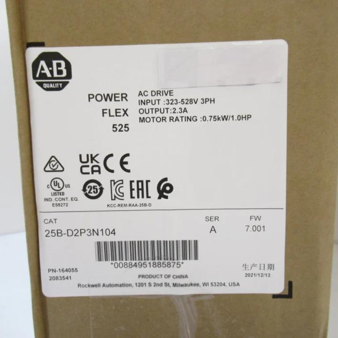 25B-D2P3N104 | Allen-Bradley PowerFlex 525 AC Drive 480V/2.3A/1.0HP