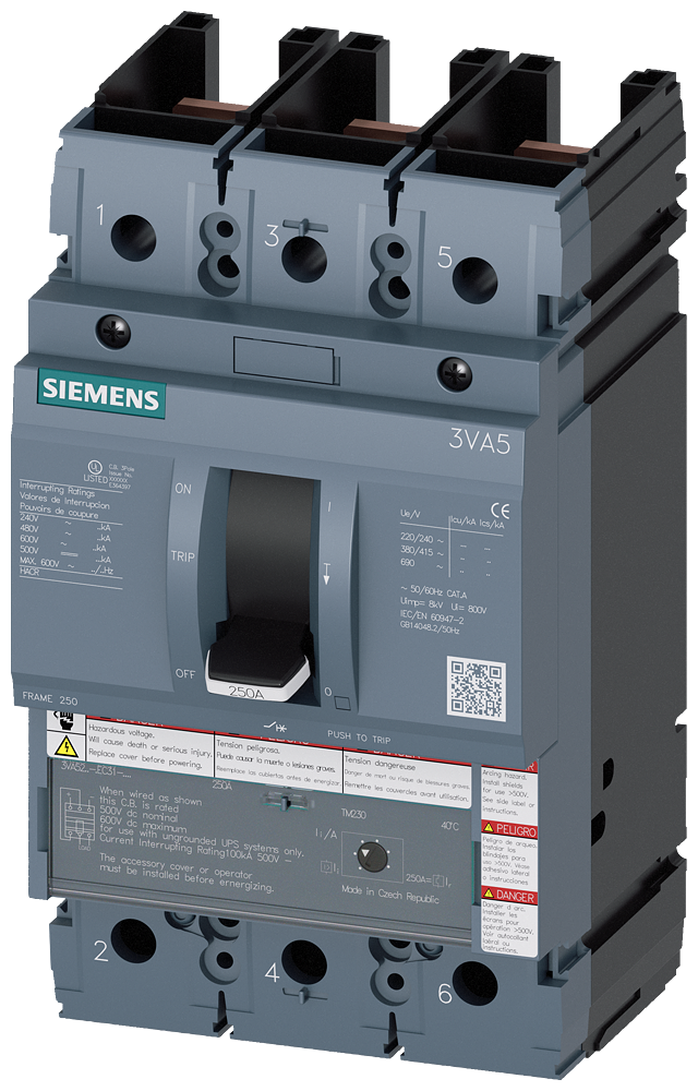 3VA5217-6EC31-0AA0 | Siemens 3VA52 175A 3-Pole 600V Thermal-Magnetic Circuit Breaker
