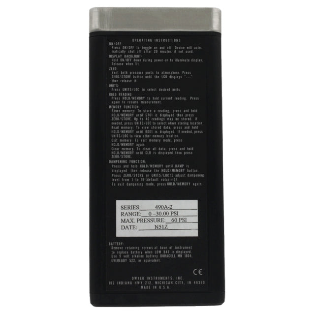 Dwyer 490A-2 Handheld Hydronic Differential Pressure Manometer