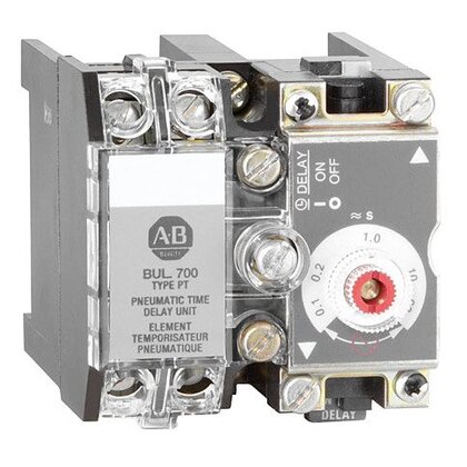 700-PT | Allen-Bradley Pneumatic Time Delay Unit, On / Off Delay, 10 Amp Contact Rating, 0.1 to 60.0 sec Timing Range