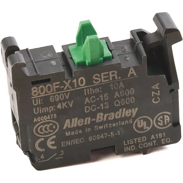 800F-X10 | Allen-Bradley 22.5mm Screw Contact Block, No Latch, 1 N.O. Contact