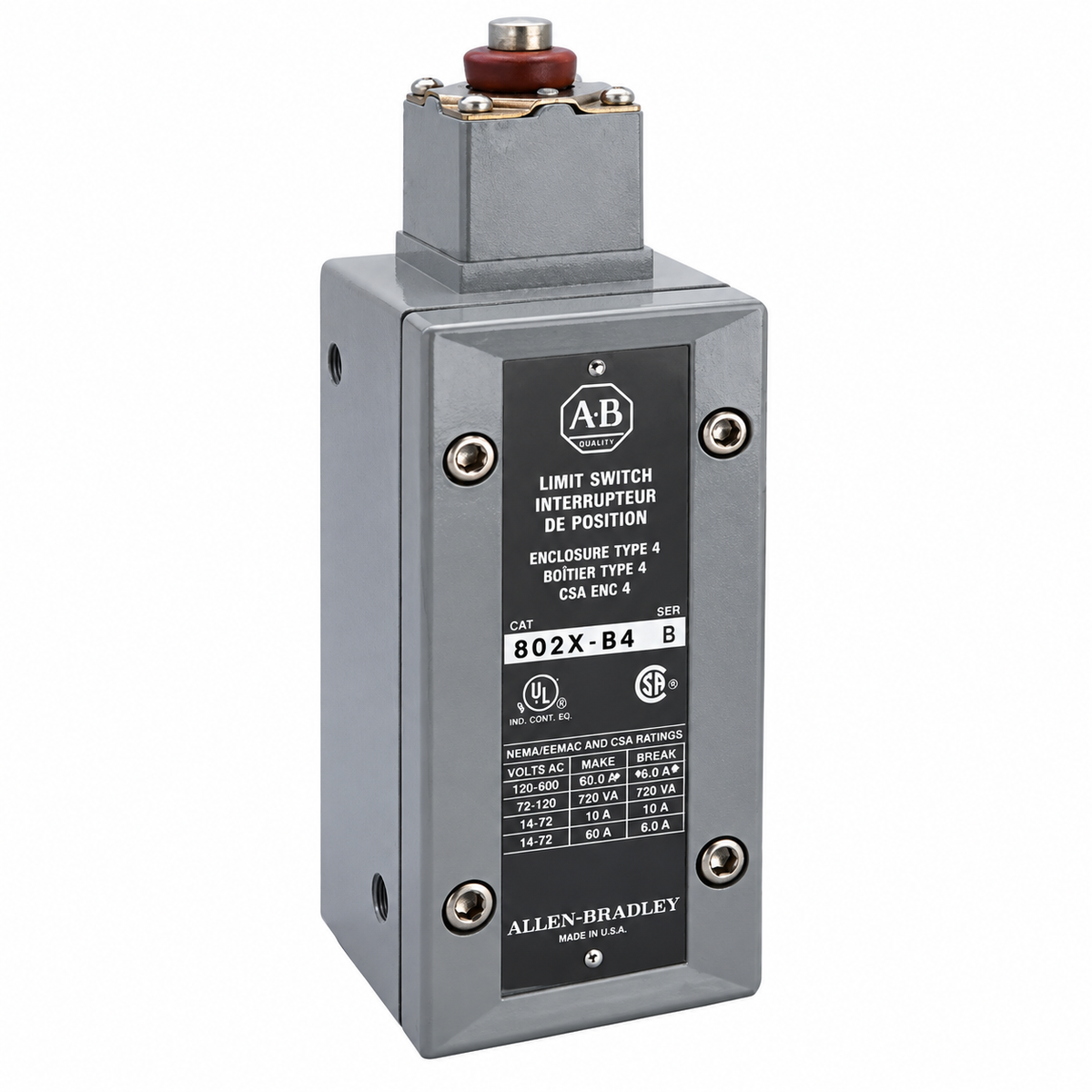 Allen-Bradley 802X-B4 Watertight Top Push Rod Limit Switch