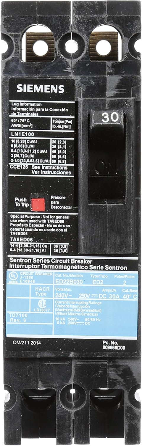 ED22B030 | Siemens 2-Pole 30A 240V Thermal Magnetic Molded Case Circuit Breaker